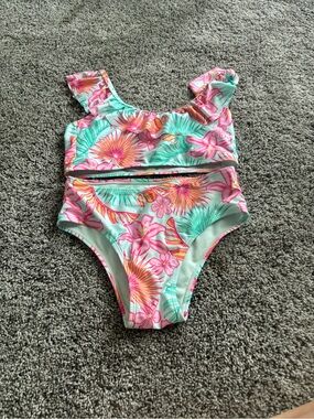 Girls Floral Two-Piece Swim Set - Pink & Mint